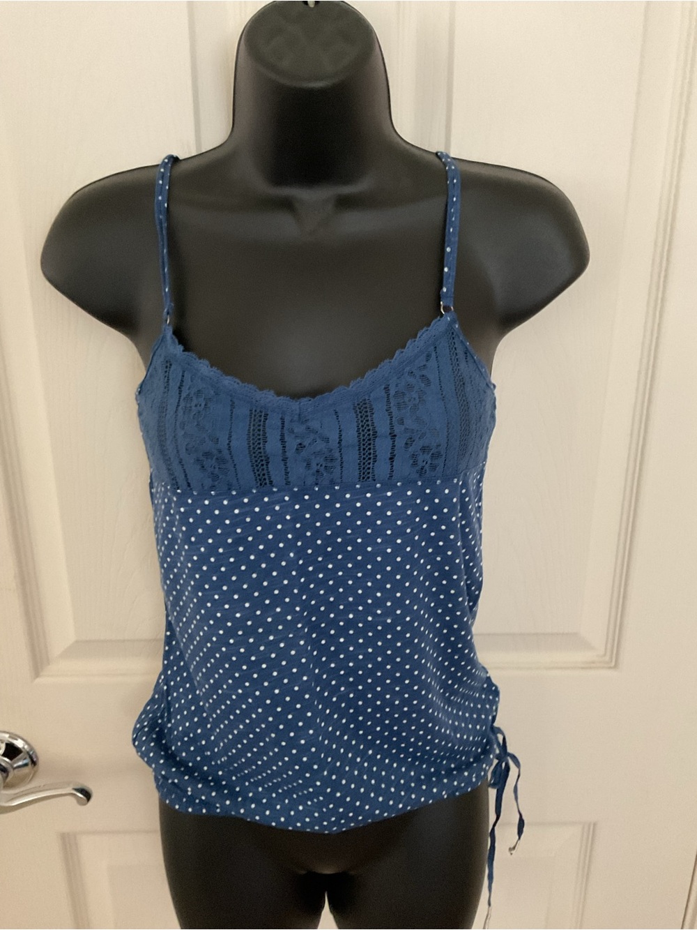 Aeropostale Vintage Navy Blue Polka Dot Lace-Trim Cami